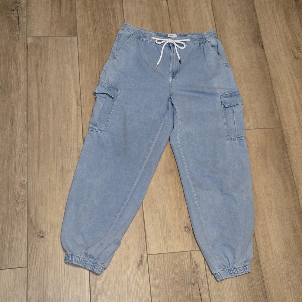 Forever 21 Light Wash Denim Cargo Joggers Elastic Waist Blue Size L